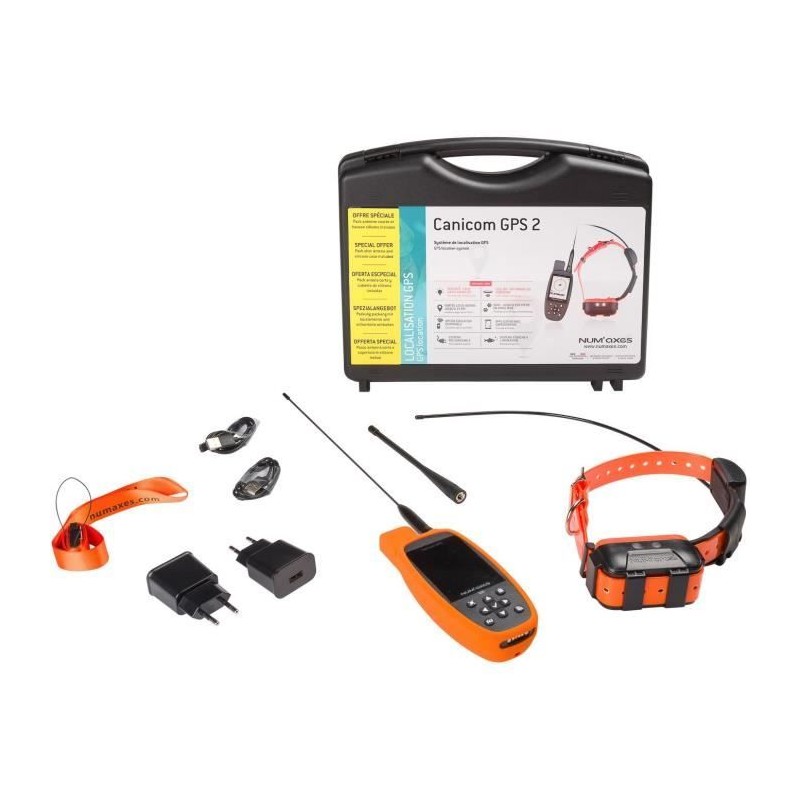 Ensemble complet traceur GPS - NUM'AXES - CANICOM GPS 2 - Noir / Orange
