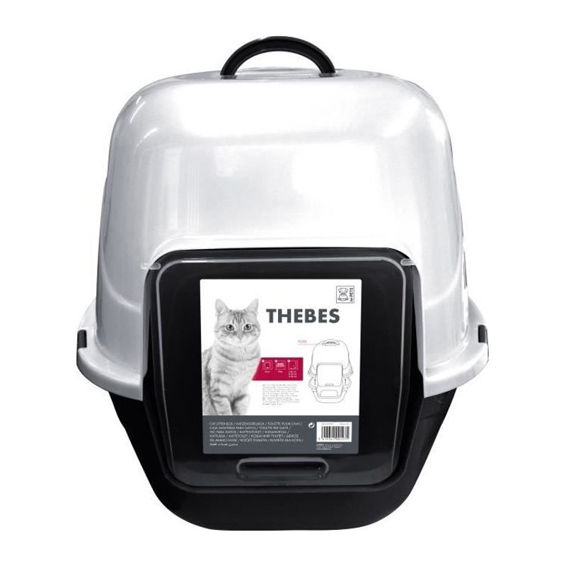 THEBES Maison de toilette XXL- Bac a litiere - 62x53x58 cm - Noir et blanc - Pour chat