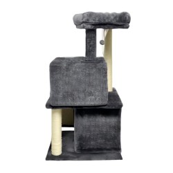 Arbre a chat - 44,5 x 48 x 86 cm - Gris foncé - 1 plateforme, 1 balle de jeu, 2 niches, 1 rampe