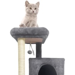 Arbre a chat - 44,5 x 48 x 86 cm - Gris foncé - 1 plateforme, 1 balle de jeu, 2 niches, 1 rampe