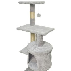 Arbre a chat - 40 x 40 x 110 cm - PALOMA - Gris - 3 plateformes, 1 corde, 1 niche , poteaux a griffer