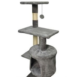 Arbre a chat - 40 x 40 x 110 cm - PALOMA - Gris foncé - 3 plateformes, 1 corde, 1 niche , poteaux a griffer