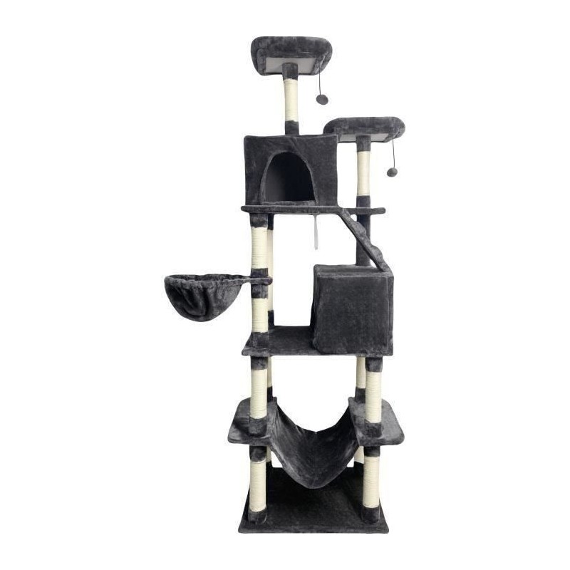 TAYLOR Arbre a chat - 60 x 50 x 206 cm - Gris foncé - 2 plateformes, 1 perchoir, 2 cabanes, 1 hamac