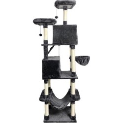 TAYLOR Arbre a chat - 60 x 50 x 206 cm - Gris foncé - 2 plateformes, 1 perchoir, 2 cabanes, 1 hamac