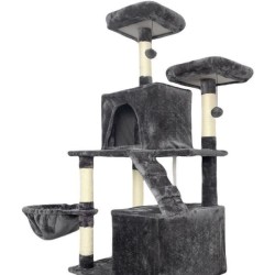 TAYLOR Arbre a chat - 60 x 50 x 206 cm - Gris foncé - 2 plateformes, 1 perchoir, 2 cabanes, 1 hamac