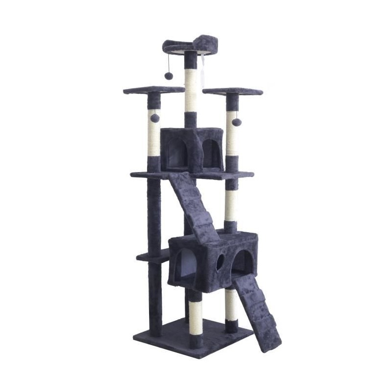 BILLY Arbre a chat gris foncé 50 x 50 x 170 cm - 5 plateformes, 2 escaliers, 2 niches, porteaux a griffer