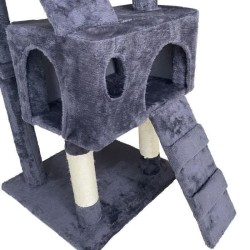 BILLY Arbre a chat gris foncé 50 x 50 x 170 cm - 5 plateformes, 2 escaliers, 2 niches, porteaux a griffer