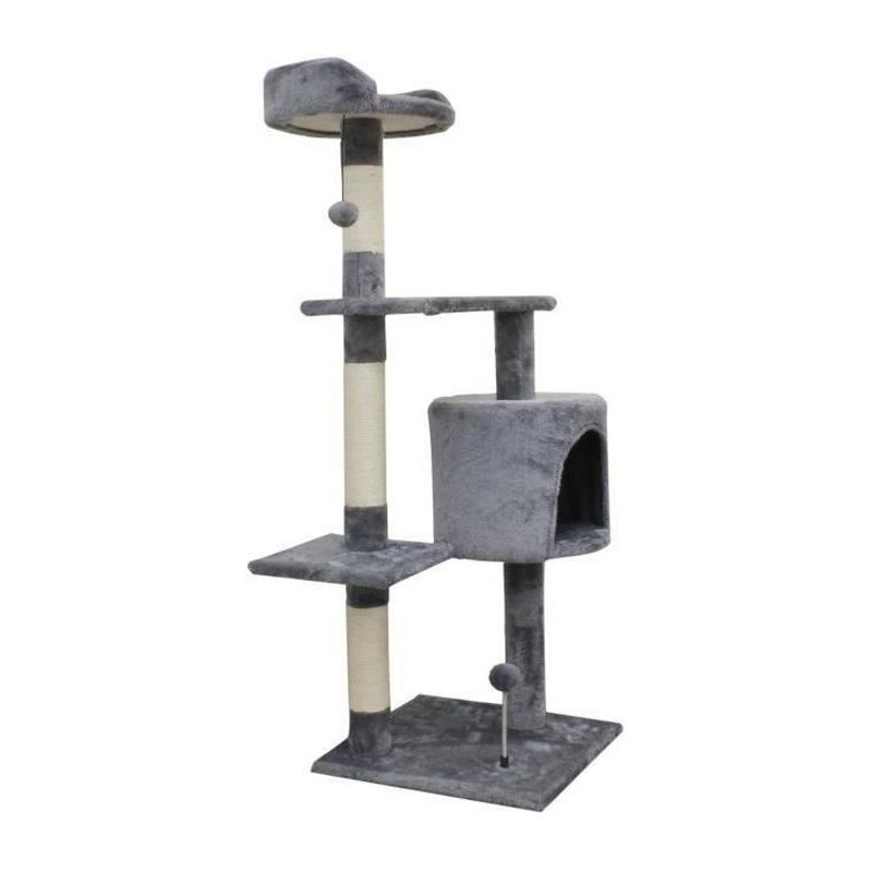 JASPER Arbre a chat gris 40 x 40 x 114 cm -3 plateformes, 1 niche, poteaux a griffer