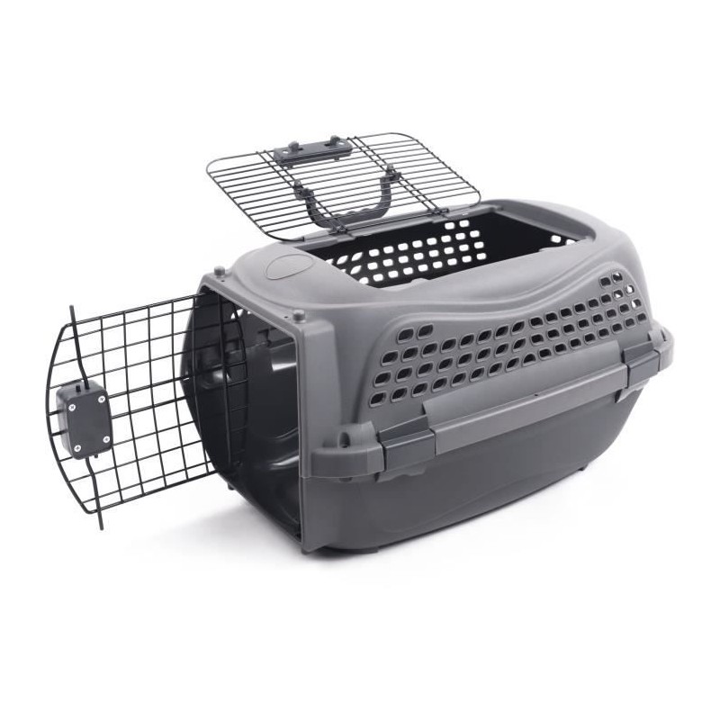 Caisse de transport pour chat M.PETS ECO GIRO - Cage en plastique - Taille M - Gris