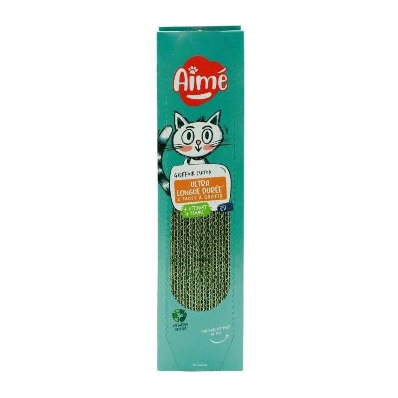 Griffoire en carton - AIMÉ - Pour Chat, Planche a Gratter Double face Super Résistant et Longue Durée, Senteur Herbe a Chat