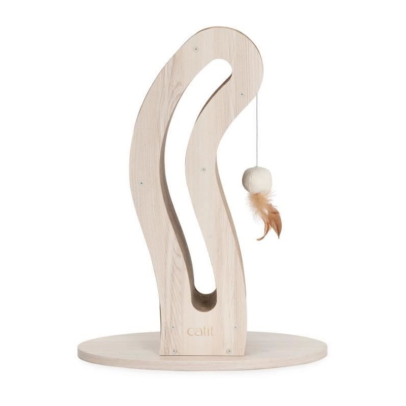 Griffoir pour chat - CATIT - Pixi Queue de chat - Avec balle en tissu et plume - Aspect chene naturel